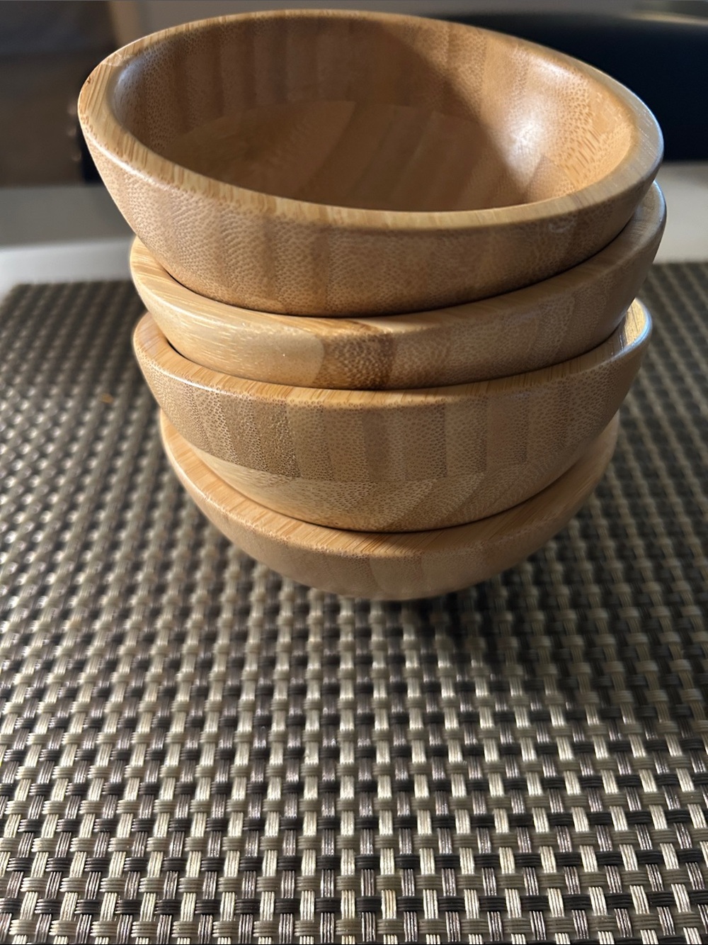 IKEA Natural Bamboo Stackable Snack, Salt or Prep Bowls - Set of 4